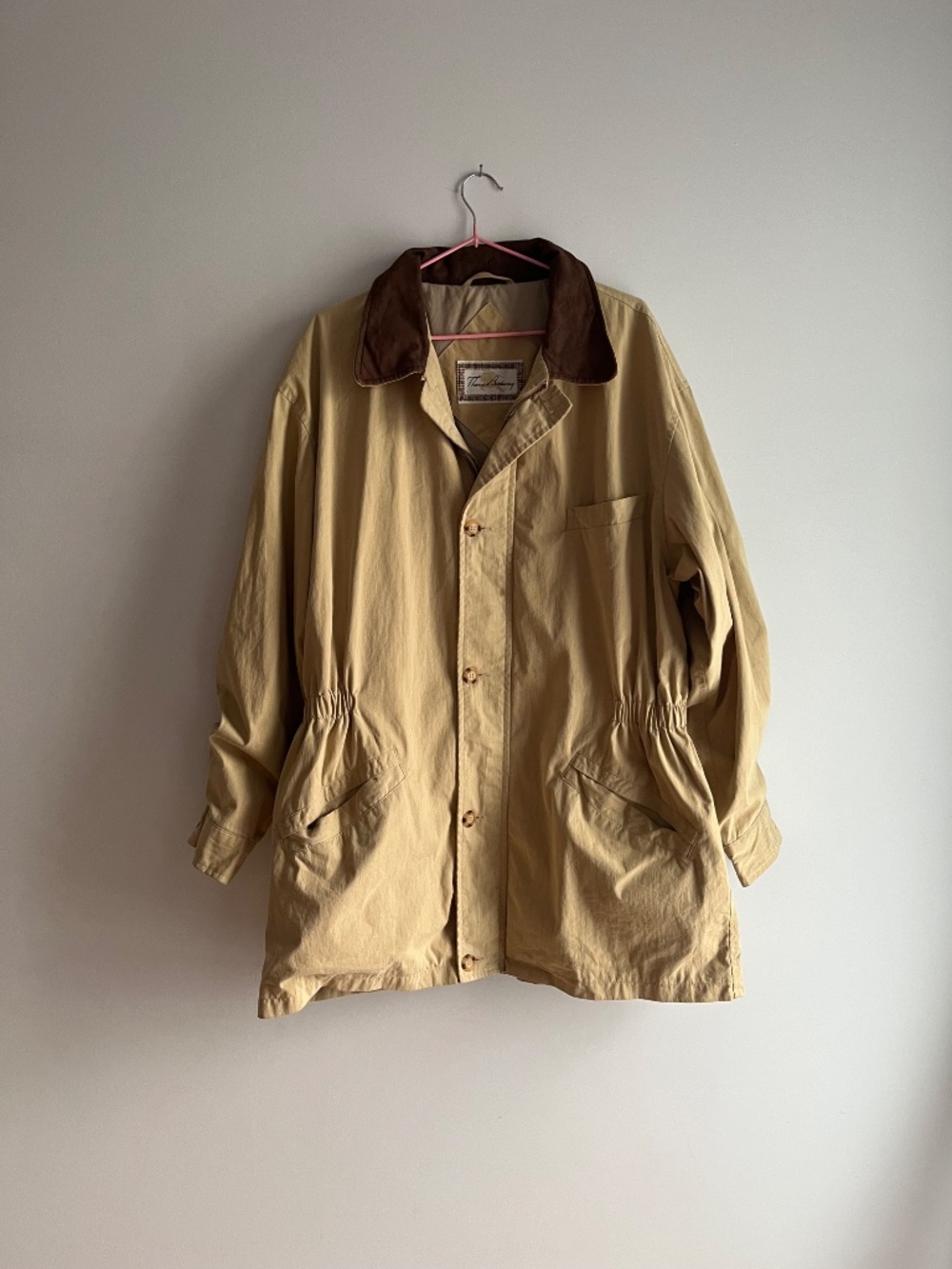 Thomas Burberry vintage 90s mid-length tan barn coat - Size Large